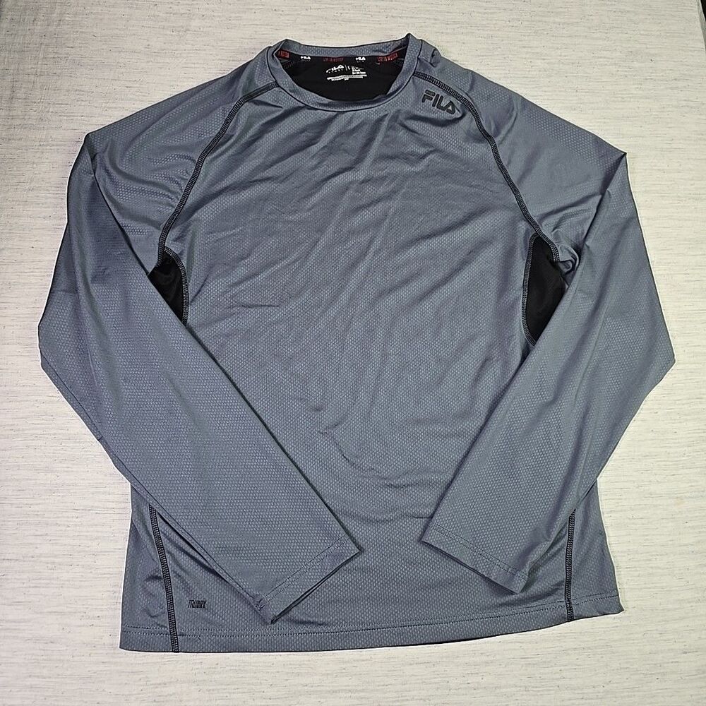 FILA Sport Mens Large Long Sleeve Running Shirt Gray Performance Athletic